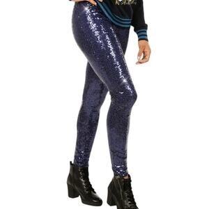 Tipsy Elves Women’s Sequin High Waisted Lined Leggings Blue Size Medium New